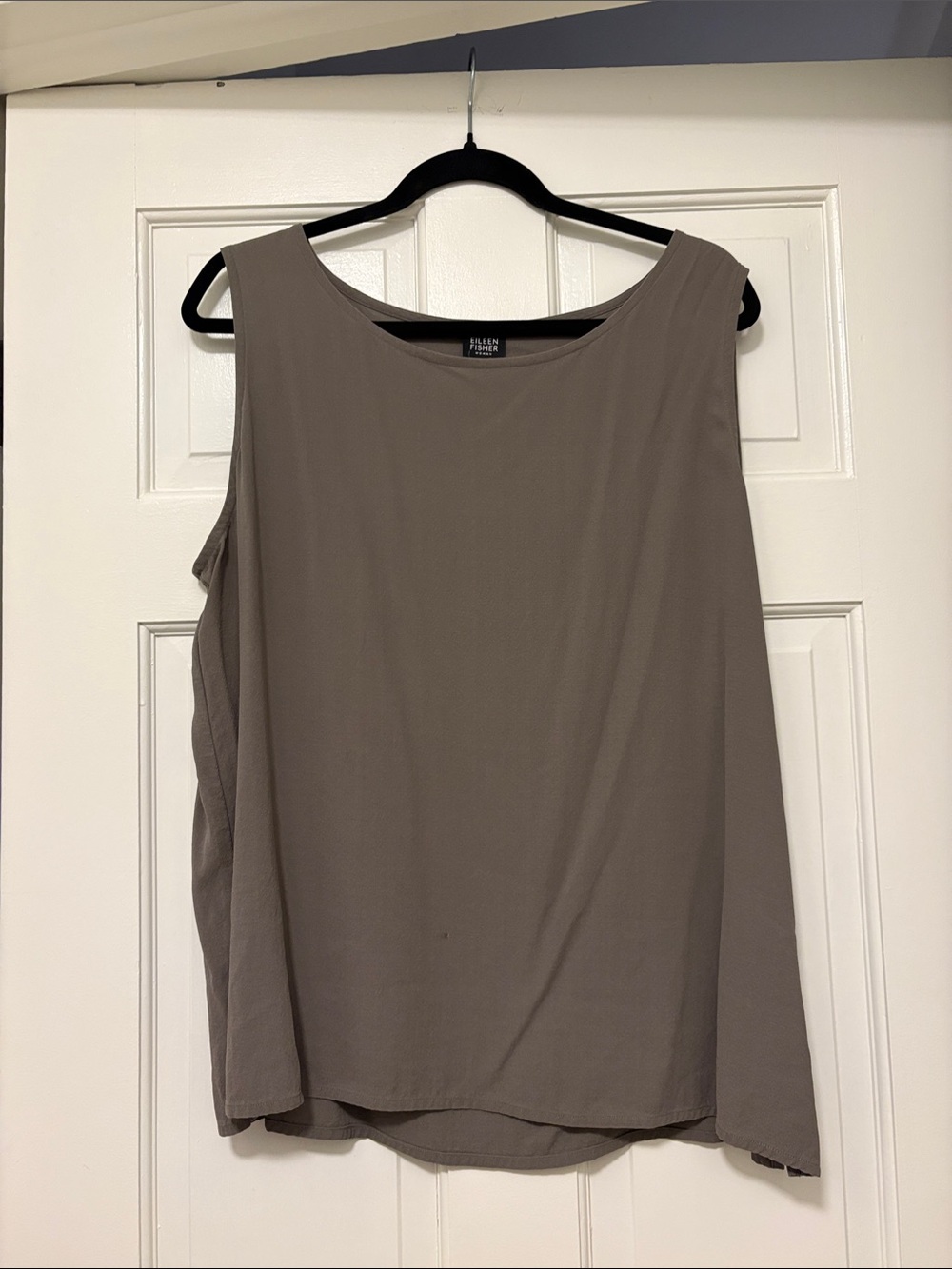 Eileen Fisher Silk Taupe Sleeveless Crewneck Top